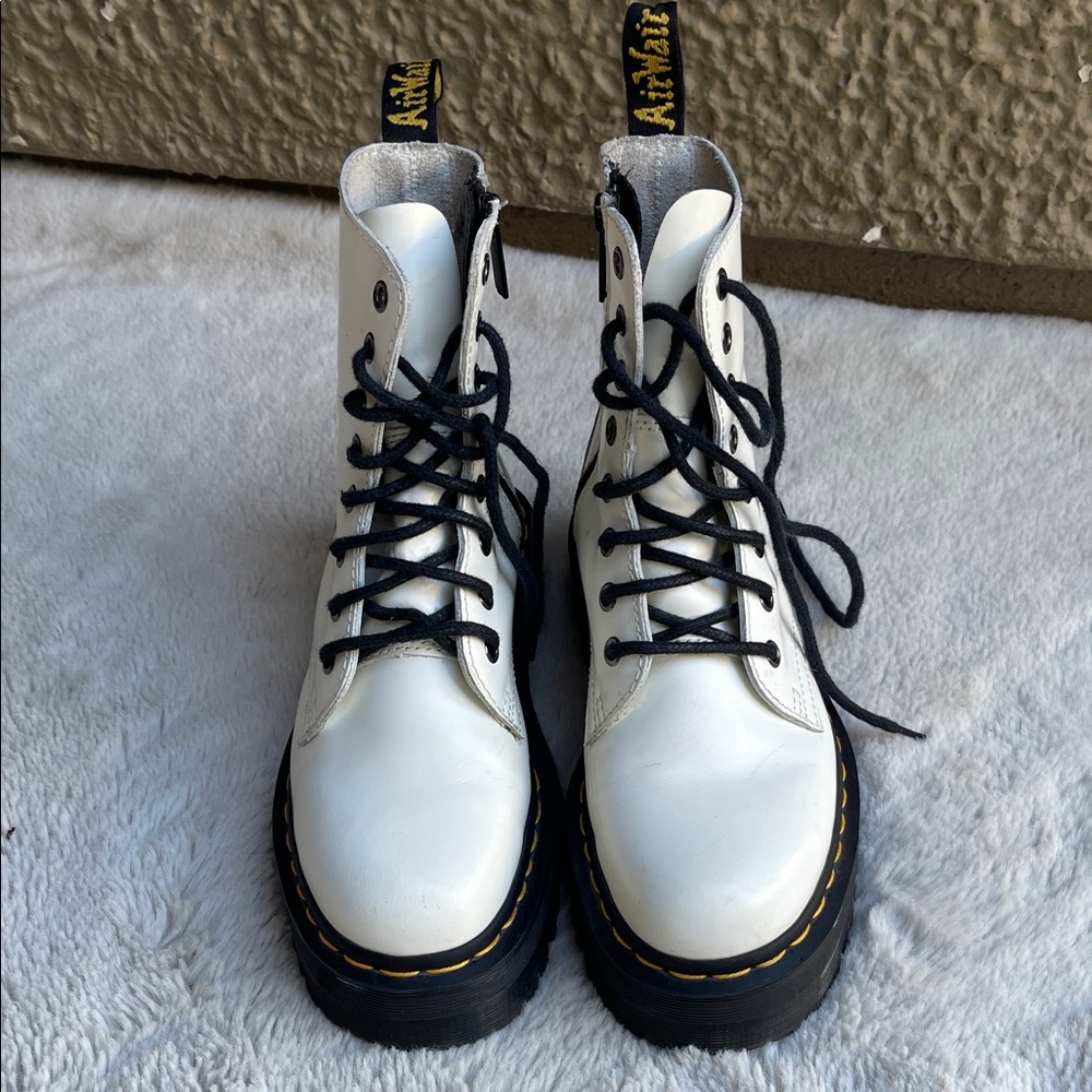 Dr. Martens Jadon platform Combat Boots in white polished smooth size 6